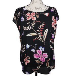 Philosophy | Semi Sheer Pull On Top Blouse Dark Floral Lightweight  | Size M